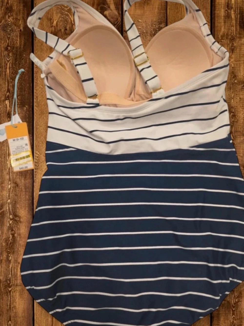 Kona Sol Striped One-Piece Swimsuit in Navy and White Size M NWT - Picture 2 of 2